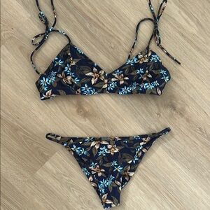 Floral Bikini Set - Blue and Brown